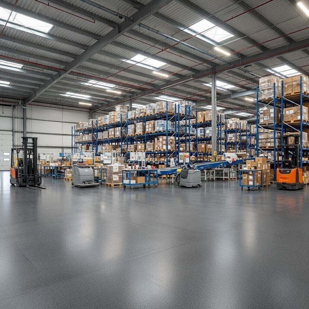 Poliüretan zemin kaplamalı ofis ve ticari yaşam alanı