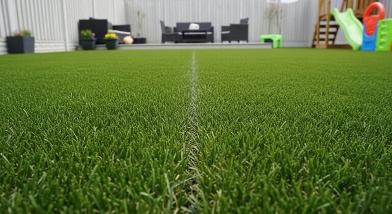 Ev bahçesinde suni çim halı uygulaması doğal görünüm